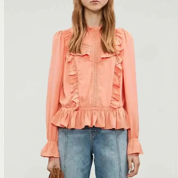 NWOT Happy X Nature Kate Hudson Lark Peachy Pink Long Sleeve Flowy Blouse SIZE M - Picture 1 of 11